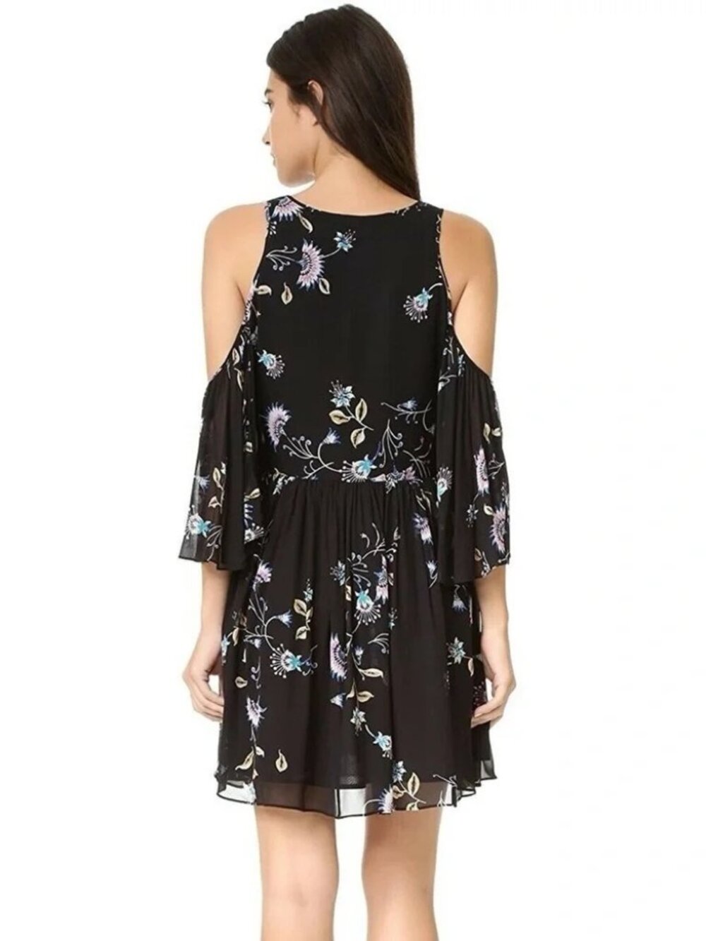 REBECCA MINKOFF Robbie Shift Dress Tropical Vine Black Cold Shoulder - Picture 6 of 10